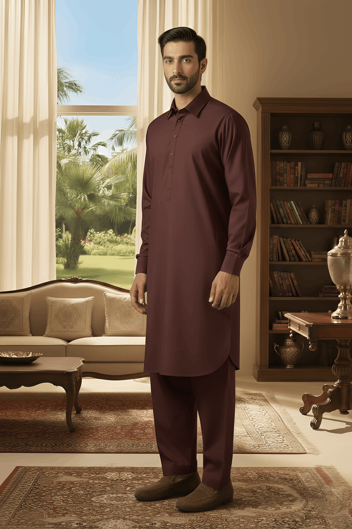 Sunflower-Mahroon Kameez Shalwar