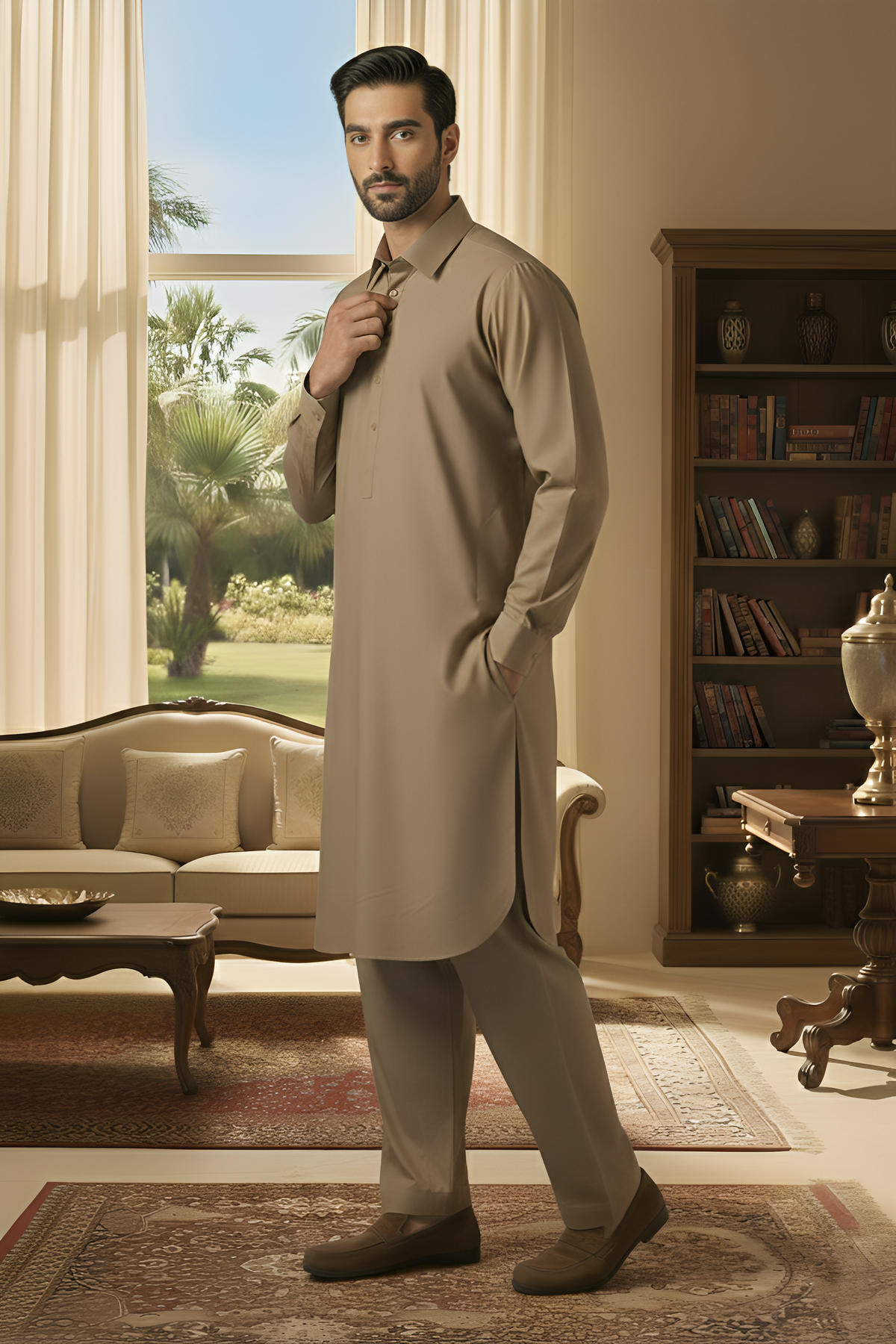 Sunflower-Light Brown Kameez Shalwar