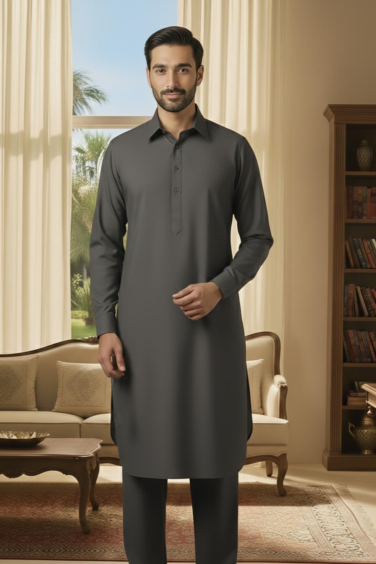 Sunflower-Charcoal Kameez Shalwar