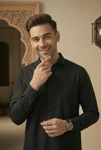 Muskan Plus- Black Kameez Shalwar