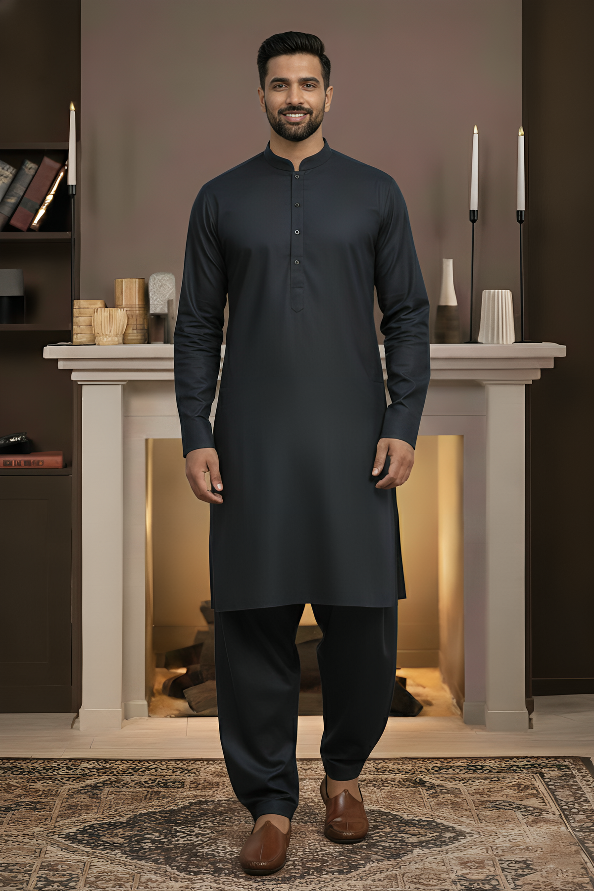 Vintage- Navy Black Kameez Shalwar