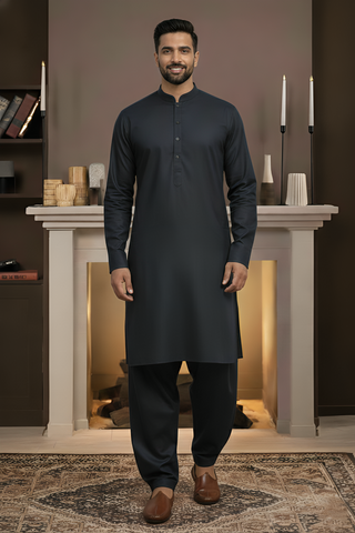 Vintage- Navy Black Kameez Shalwar