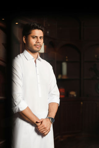 Gold Medal Style- White Kameez Shalwar