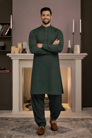 Vintage-Bottle Green Kameez Shalwar
