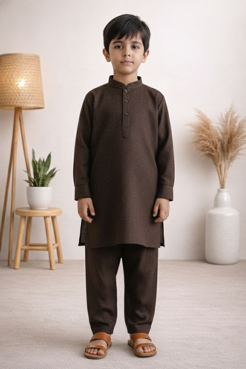 Gentle Men- Boy Dark Brown Kameez Shalwar