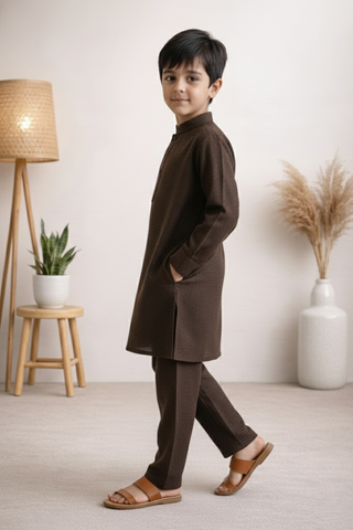 Gentle Men- Boy Dark Brown Kameez Shalwar